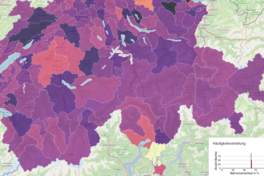 A map of Switzerland depicting different probabilities of voting by district